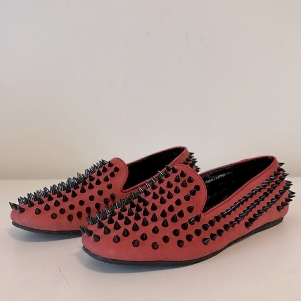 Unif Hellraiser Leather Spiked Loafers/Flats Red/Black Size Us6